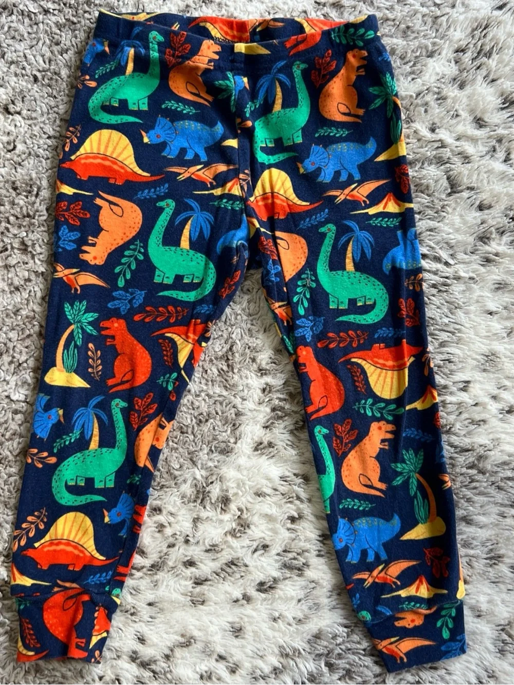 Tommy Bahama Kids Navy Pajama Set with Green, Orange, Yellow & Blue Dinosaurs 3T